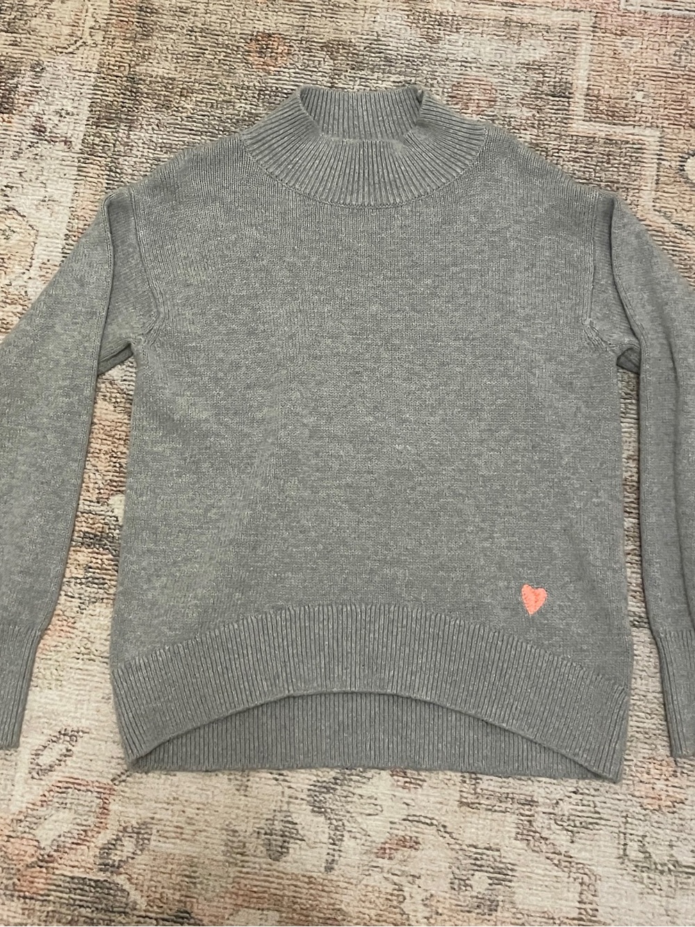 Kids Crewcuts Size S (6-7) Gray Mock Neck Sweater with Heart Detail